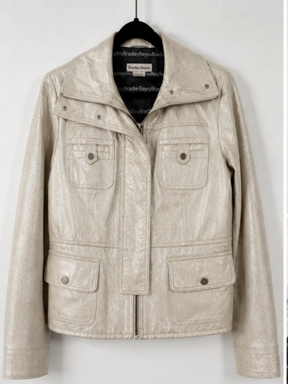 Bradley Bayou Genuine Leather Metallic Utility Jacket | Women’s Sm | Champagne